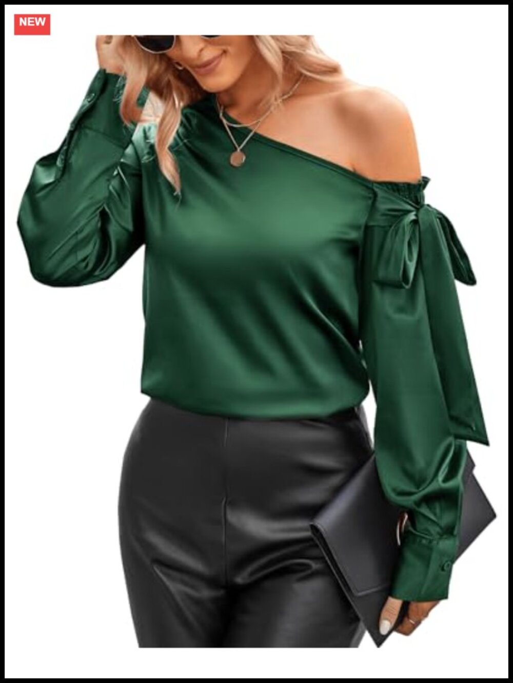 Satin Silk Off Shoulder Blouse Long Sleeve Dressy Top